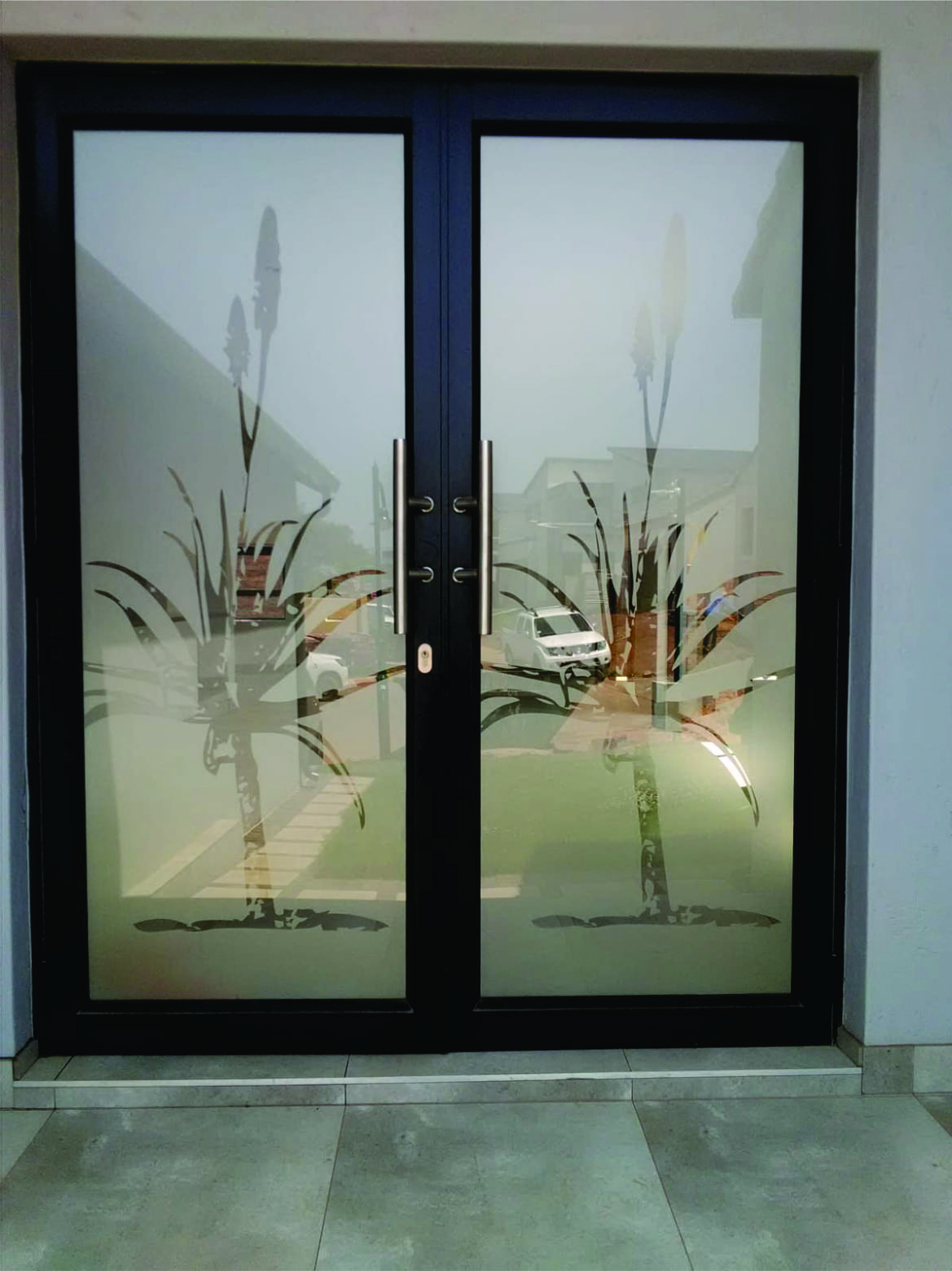 Frosted vinyl installed on office windows for privacy